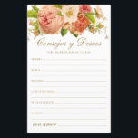 Blumenberatung und Spanischwünsche<br><div class="desc">Diese hübschen, botanischen, handgeschriebenen Laken mit spanischer Schrift Advice & Wishings (Consejos y Deseos), mit eleganten Blume in Rosa und Creme, und wunderschönen vergoldeten Schriftart laden zum Brautparty, Probe Dinner oder Hochzeitsgäste ein. Die Menschen werden die Liebe haben, die Anweisungen zu bekommen - sie machen es so einfach, liebende Ratschläge...</div>