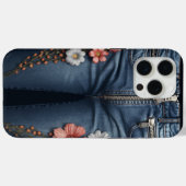 Blumenbestickung Denim Look Case-Mate iPhone Hülle (Rückseite (Horizontal))