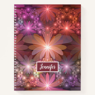 Blumenbett Farbige Abstrakte Fraktal-Kunst Name Notizblock
