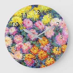 Blumenbett mit Chrysanthemen von Monet Große Wanduhr