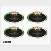 Blumenbezeichnungen Aquamarine Marmor- und Schwarz Ovaler Aufkleber (Blatt)