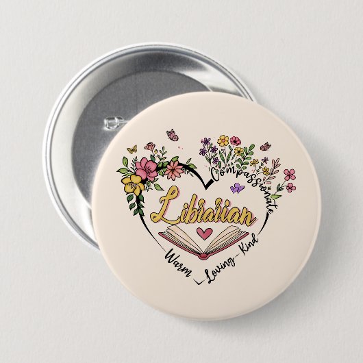 Blumenbibliothekarisches Herz Button (Vorne & Hinten)