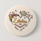 Blumenbibliothekarisches Herz Button (Vorderseite)