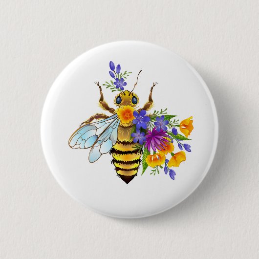 Blumenbiene mit Wildpflanzen Button (Vorderseite)