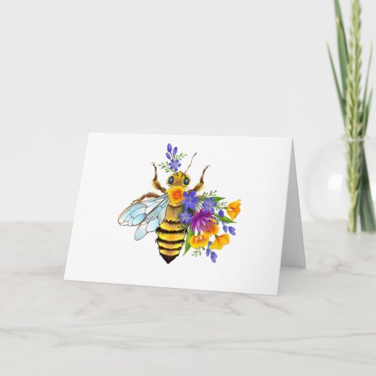 Blumenbiene mit Wildpflanzen Dankeskarte (Vorderseite)