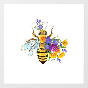 Blumenbiene mit Wildpflanzen Fensteraufkleber