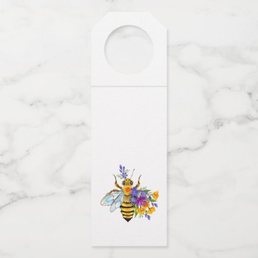 Blumenbiene mit Wildpflanzen Flaschenanhänger (Vorderseite)