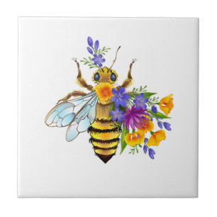 Blumenbiene mit Wildpflanzen Fliese