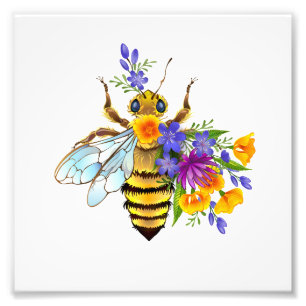 Blumenbiene mit Wildpflanzen Fotodruck