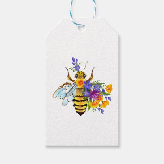 Blumenbiene mit Wildpflanzen Geschenkanhänger (Vorderseite)