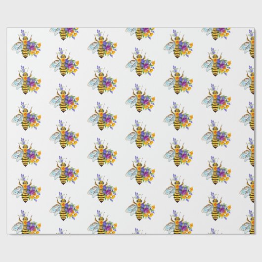 Blumenbiene mit Wildpflanzen Geschenkpapier (Flach)