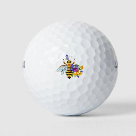Blumenbiene mit Wildpflanzen Golfball (Vorderseite)