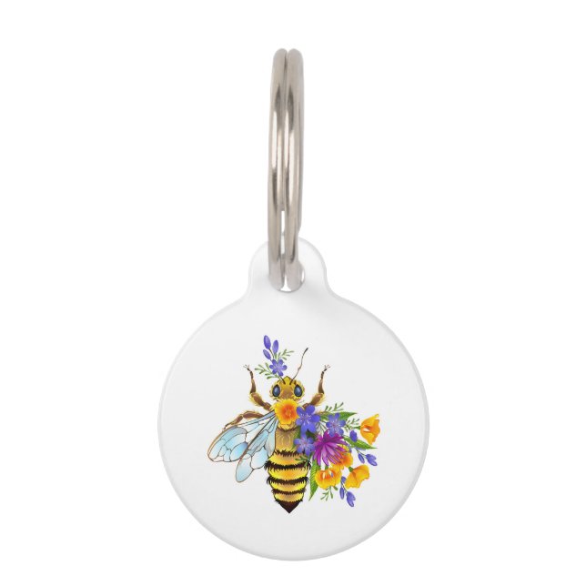 Blumenbiene mit Wildpflanzen Haustiermarke (Vorderseite)