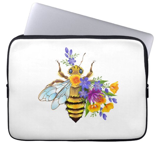 Blumenbiene mit Wildpflanzen Laptopschutzhülle (Vorderseite)