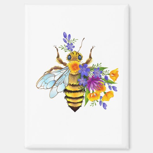 Blumenbiene mit Wildpflanzen Magnet (Vorderseite)