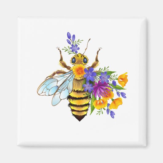 Blumenbiene mit Wildpflanzen Magnet (Vorne)