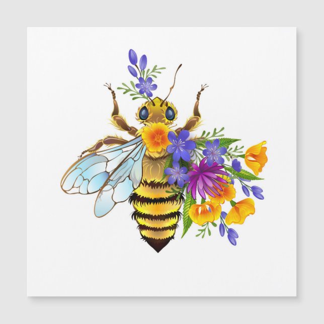 Blumenbiene mit Wildpflanzen Magnetkarte (Vorderseite)