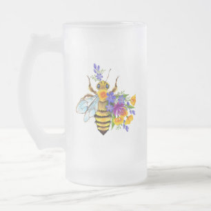 Blumenbiene mit Wildpflanzen Mattglas Bierglas