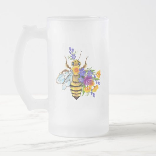 Blumenbiene mit Wildpflanzen Mattglas Bierglas (Links)