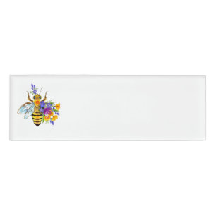 Blumenbiene mit Wildpflanzen Namenschild