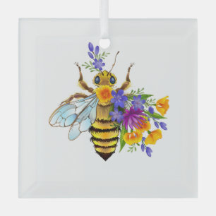 Blumenbiene mit Wildpflanzen Ornament Aus Glas
