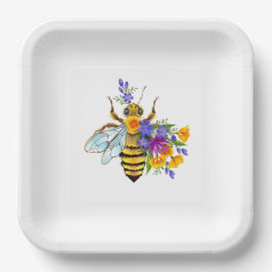 Blumenbiene mit Wildpflanzen Pappteller