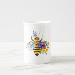 Blumenbiene mit Wildpflanzen Porzellantasse