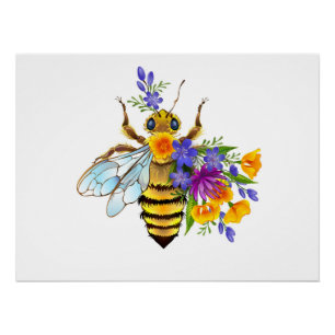 Blumenbiene mit Wildpflanzen Poster