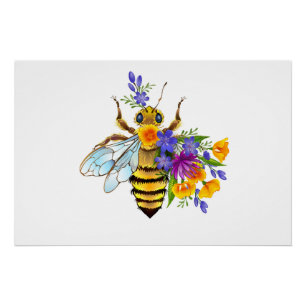 Blumenbiene mit Wildpflanzen Poster