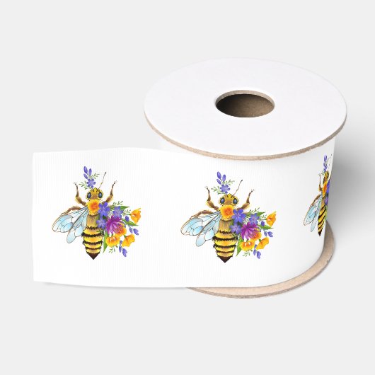 Blumenbiene mit Wildpflanzen Ripsband (Spule)
