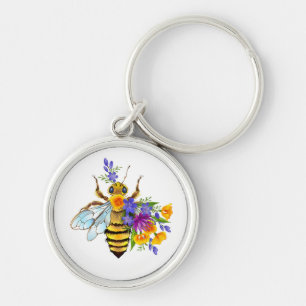Blumenbiene mit Wildpflanzen Schlüsselanhänger