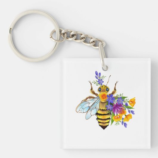 Blumenbiene mit Wildpflanzen Schlüsselanhänger (Vorderseite)