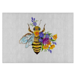 Blumenbiene mit Wildpflanzen Schneidebrett
