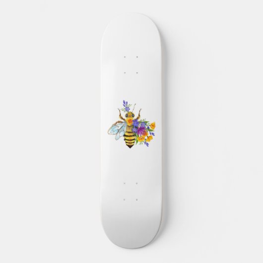 Blumenbiene mit Wildpflanzen Skateboard (Vorderseite)
