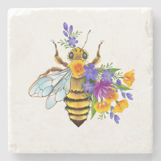 Blumenbiene mit Wildpflanzen Steinuntersetzer (Vorderseite)