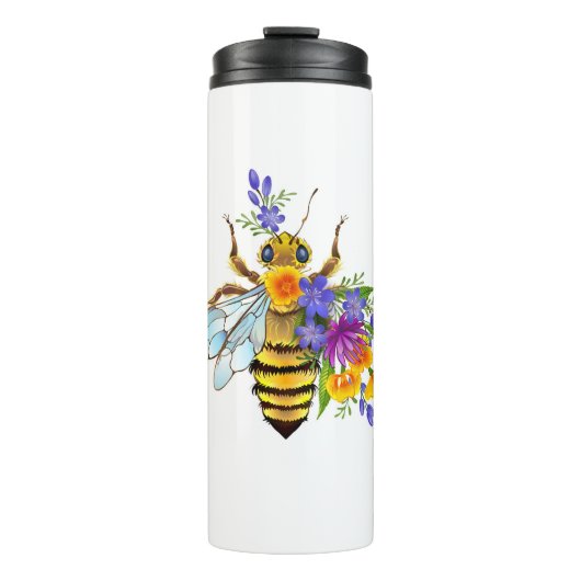 Blumenbiene mit Wildpflanzen Thermosbecher (Vorderseite)