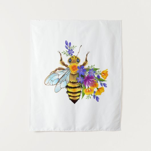 Blumenbiene mit Wildpflanzen Wandteppich (Vorderseite)