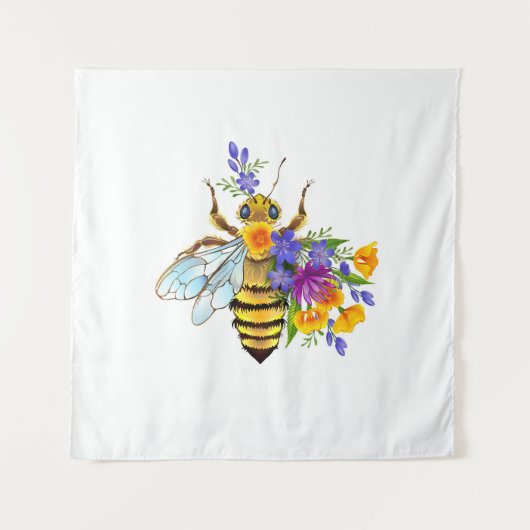 Blumenbiene mit Wildpflanzen Wandteppich (Vorderseite)