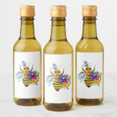 Blumenbiene mit Wildpflanzen Weinetikett (Flaschen)
