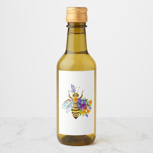 Blumenbiene mit Wildpflanzen Weinetikett (Vorderseite)