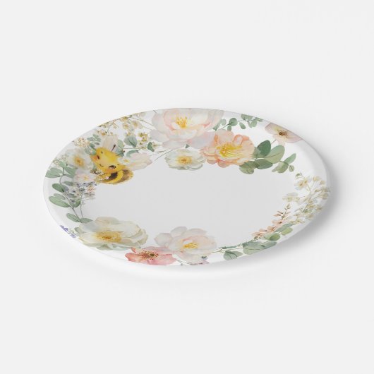Blumenbienen-Party-Teller Pappteller (Schrägansicht)