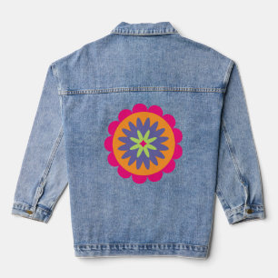 Blumenbilder in orangen und rosa jeansjacke