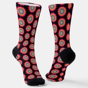 Blumenbilder in orangen und rosa socken