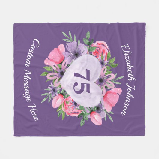 Blumenblanket Lila 75. Geburtstag Frauenblanket Fleecedecke (Vorderseite (Horizontal))