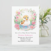 Blumenbläser Pink Duck Girl Babydusche Einladung (Stehend Vorderseite)