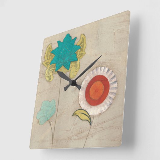 Blumenblatt kopiert I Quadratische Wanduhr (Winkel)