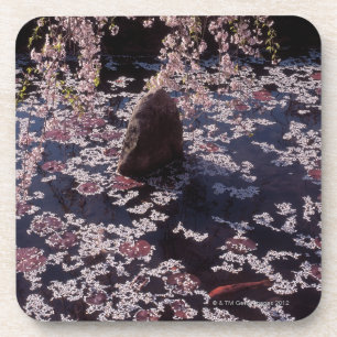Blumenblätter, die auf Fischteich schwimmen Getränkeuntersetzer