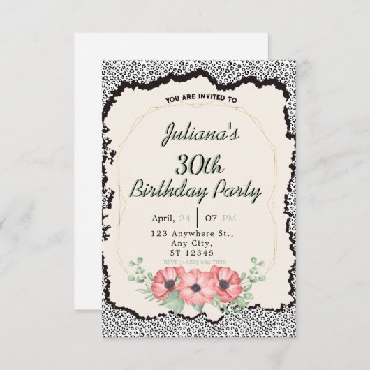 Blumenblätter Einladung (Vorne/Hinten)