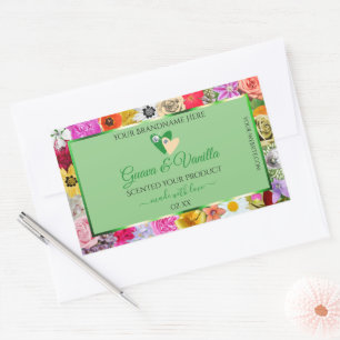 Blumenblätter Grüne Multicolor-Produktetiketten He Rechteckiger Aufkleber