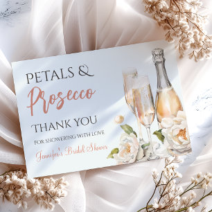 Blumenblätter und Prosecco-Brautparty Dankeskarte